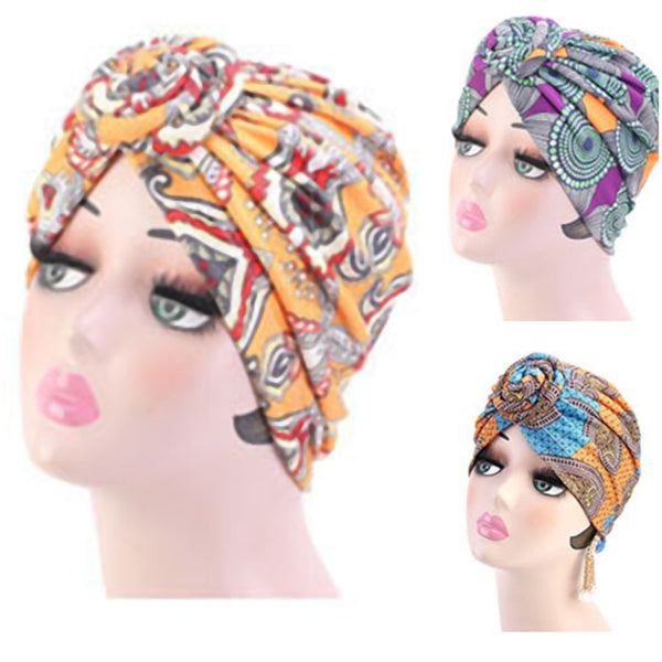 PRE-TIED African Women Knot Beanie Cap-3 Pack