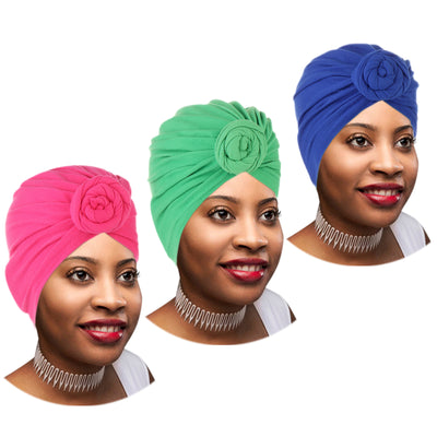 Rose Flower Knot PRE-TIED Beanie Cap