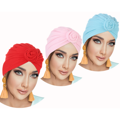 Rose Flower Knot PRE-TIED Beanie Cap