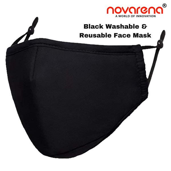 NOVARENA Black Unisex Cloth Face Masks- 5Pcs