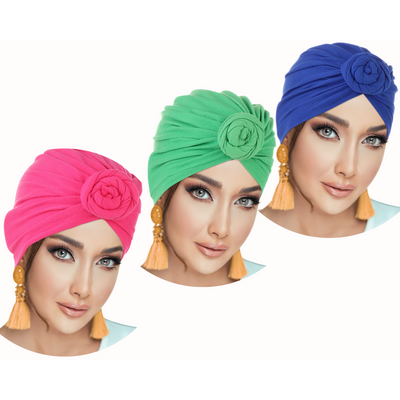Rose Flower Knot PRE-TIED Beanie Cap
