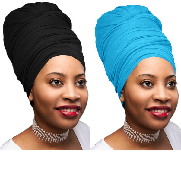 Black And Teal Blue Extra Long 70 Headwraps - 2 Pcs Available Online