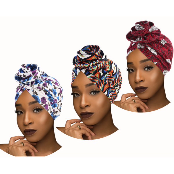 African PRE-TIED Women Flower Knot Cap