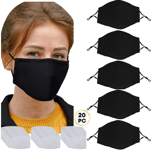 NOVARENA Black Unisex Cloth Face Masks- 5Pcs