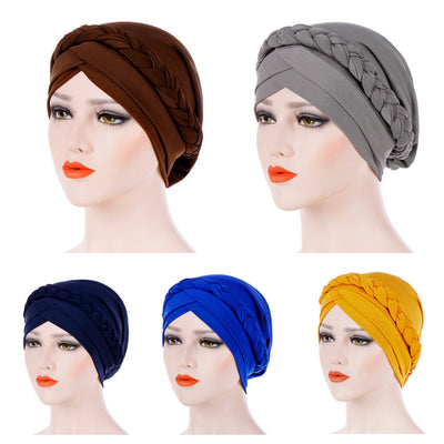 PRE-TIED Women African Turban with Rose Braided Knot Bonnet Beanie Cap Headwrap| Stretch Jersey Knit Wraps Scarf Turbans Ties | Headbands | Bandana - Laura Baby and Company