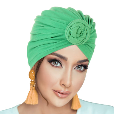 PRE-TIED Women Headwrap Turban with Rose Flower Knot | Pre-Tied Bonnet Beanie Cap | Stretch Jersey Lightweight Breathable Wraps | Headbands | Bandana - Laura Baby and Company