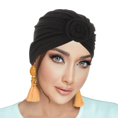 PRE-TIED Women Headwrap Turban with Rose Flower Knot | Pre-Tied Bonnet Beanie Cap | Stretch Jersey Lightweight Breathable Wraps | Headbands | Bandana - Laura Baby and Company