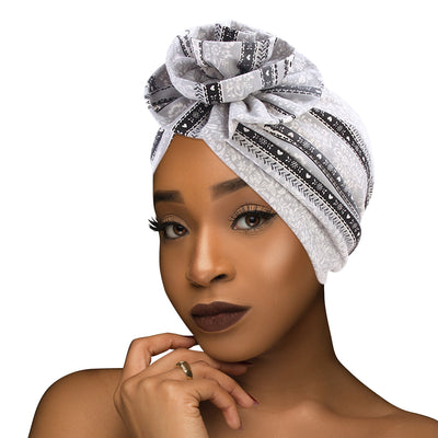 PRE-TIED Women African Turban with Rose Flower Knot | Pre-Tied Bonnet Beanie Cap Headwrap| Stretch Jersey Solid Colors and Floral Knit Wraps Scarf - Laura Baby and Company