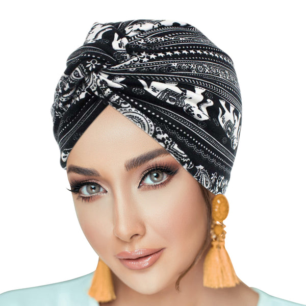 PRE-TIED Pack of 9 Women African Turban with Rose Flower Knot | Pre-Tied Bonnet Beanie Cap Headwrap| Stretch Jersey - Laura Baby and Company
