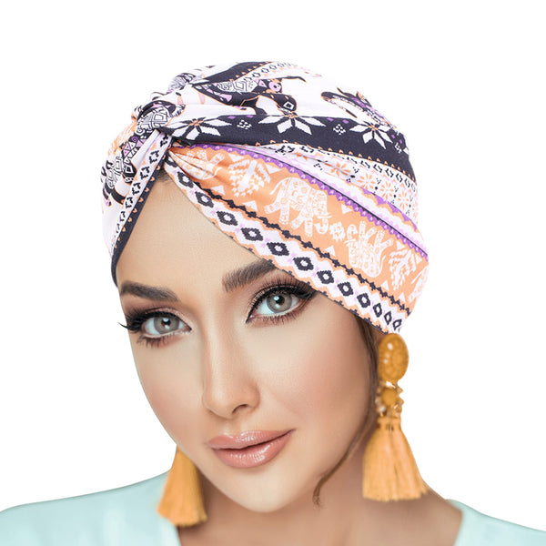 PRE-TIED Pack of 9 Women African Turban with Rose Flower Knot | Pre-Tied Bonnet Beanie Cap Headwrap| Stretch Jersey - Laura Baby and Company