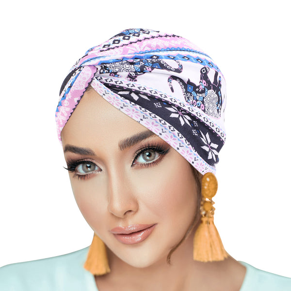 PRE-TIED Pack of 9 Women African Turban with Rose Flower Knot | Pre-Tied Bonnet Beanie Cap Headwrap| Stretch Jersey - Laura Baby and Company