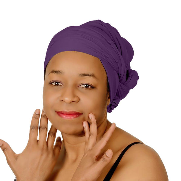 Novarena Purple Solid Color Head Wrap Stretch Long Hair Scarf Turban Tie Kente African Hat Jersey Knit Headwrap - Laura Baby and Company