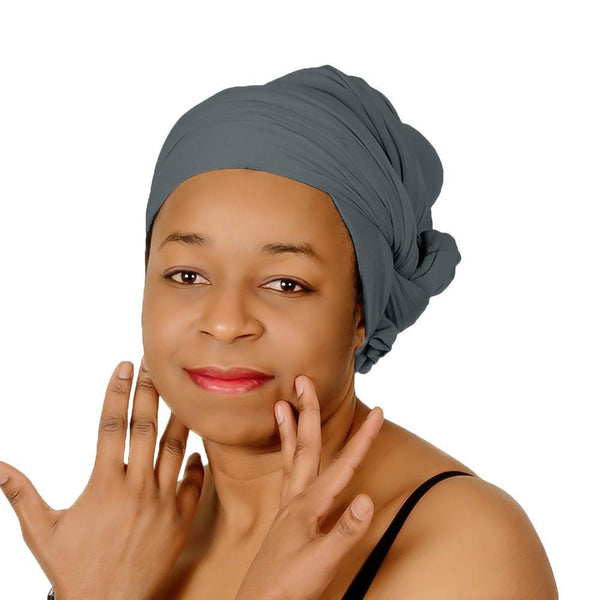 Novarena Smoky Gray Solid Color Head Wrap Stretch Long Hair Scarf Turban Tie Kente African Hat Jersey Knit Headwrap - Laura Baby and Company