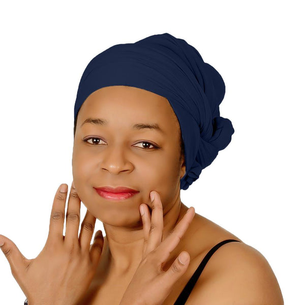 Dark Navy Blue Stretch Long African Head Wrap