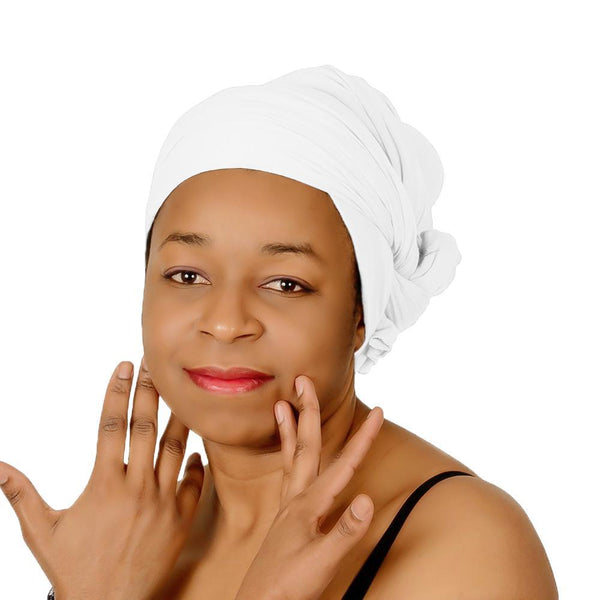 White Stretch Long Hair Scarf Turban
