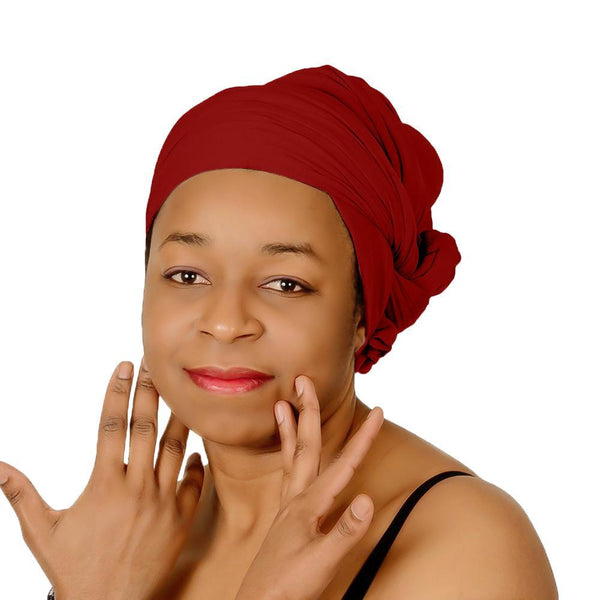 Novarena Crimson Red Solid Color Head Wrap Stretch Long Hair Scarf Turban Tie Kente African Hat Jersey Knit Headwrap - Laura Baby and Company