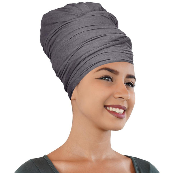 Novarena Smoky Gray Solid Color Head Wrap Stretch Long Hair Scarf Turban Tie Kente African Hat Jersey Knit Headwrap - Laura Baby and Company