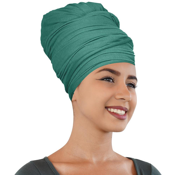 Novarena Green Solid Color Head Wrap Stretch Long Hair Scarf Turban Tie Kente African Hat Jersey Knit Headwrap - Laura Baby and Company