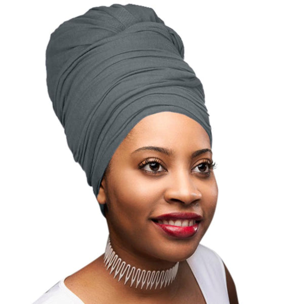 Novarena Smoky Gray Solid Color Head Wrap Stretch Long Hair Scarf Turban Tie Kente African Hat Jersey Knit Headwrap - Laura Baby and Company