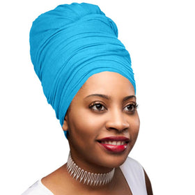 Teal Blue Stretch Long Turban Knit Headwrap