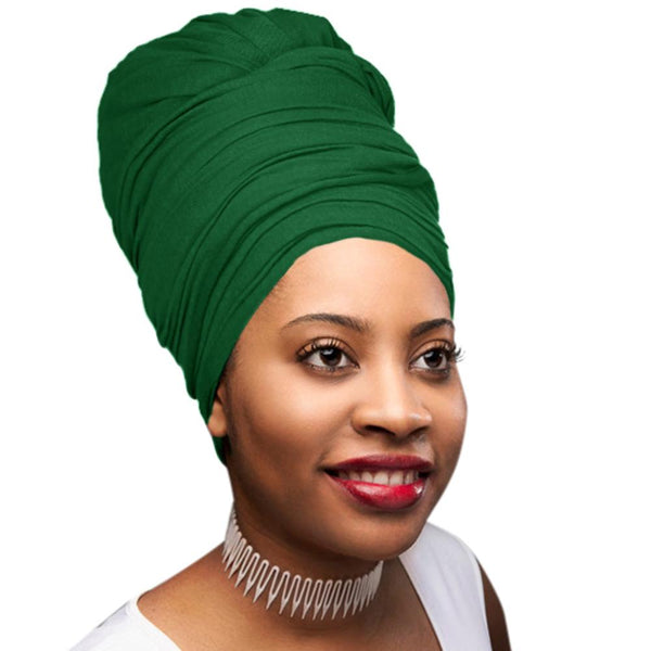 Novarena Green Solid Color Head Wrap Stretch Long Hair Scarf Turban Tie Kente African Hat Jersey Knit Headwrap - Laura Baby and Company