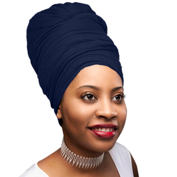 Dark Navy Blue Stretch Long African Head Wrap