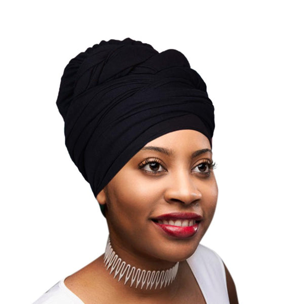  Black Stretch Long Hair Scarf Turban 