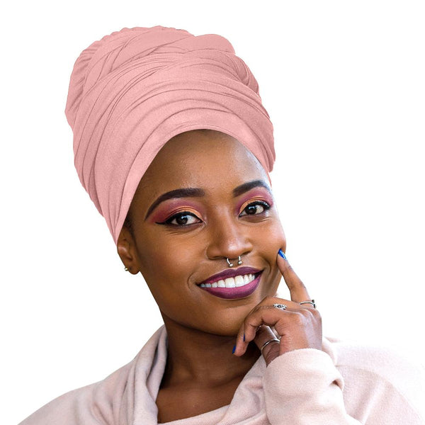 Novarena Baby Pink Solid Color Head Wrap Stretch Long Hair Scarf Turban Tie Kente African Hat Jersey Knit Headwrap - Laura Baby and Company