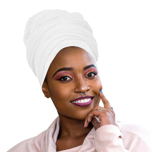White Stretch Long Hair Scarf Turban