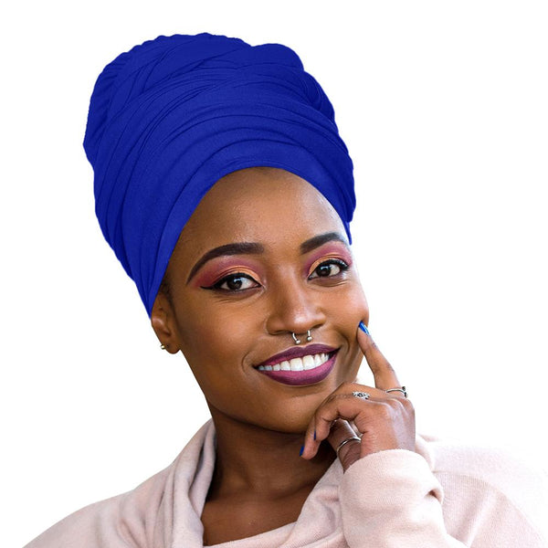 Novarena Royal Blue Solid Color Head Wrap Stretch Long Hair Scarf Turban Tie Kente African Hat Jersey Knit Headwrap - Laura Baby and CompanyRoyal Blue African Turban Hair Scarf