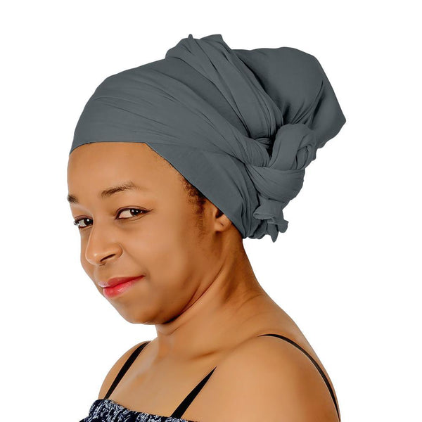 Novarena Smoky Gray Solid Color Head Wrap Stretch Long Hair Scarf Turban Tie Kente African Hat Jersey Knit Headwrap - Laura Baby and Company