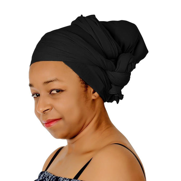 Novarena Black Solid Color Head Wrap Stretch Long Hair Scarf Turban Tie Kente African Hat Jersey Knit Headwrap - Laura Baby and Company