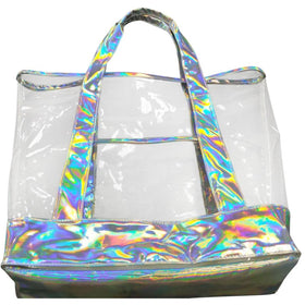 Pu Leather Grey Iridescent Tote Bag