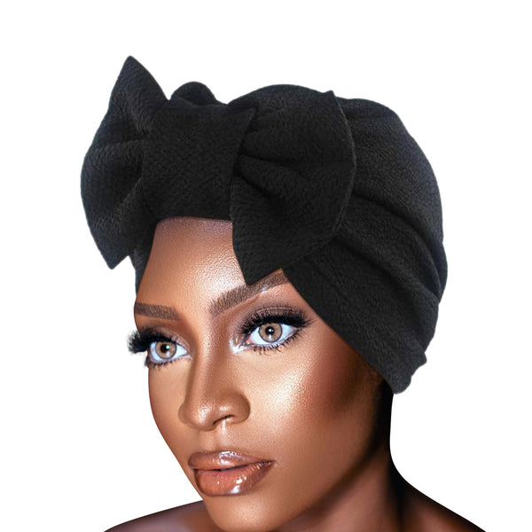 Solid Knitted hat Women Bow Hat Beanie Scarf Turban Head Wrap Cap For bandana bowknot Wrap hat Cap headwrap tie - Laura Baby and Company